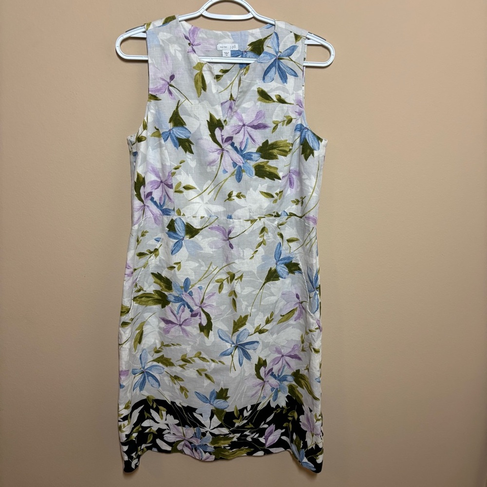 J. Jill Love Linen Marble Floral White and Purple Sleeveless A-Line Shift Dress